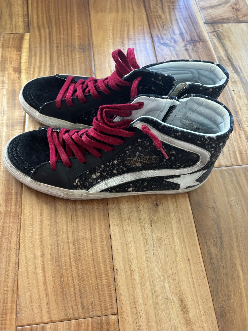 Golden Goose Men’s High-Top Sneakers in Black with Red Laces